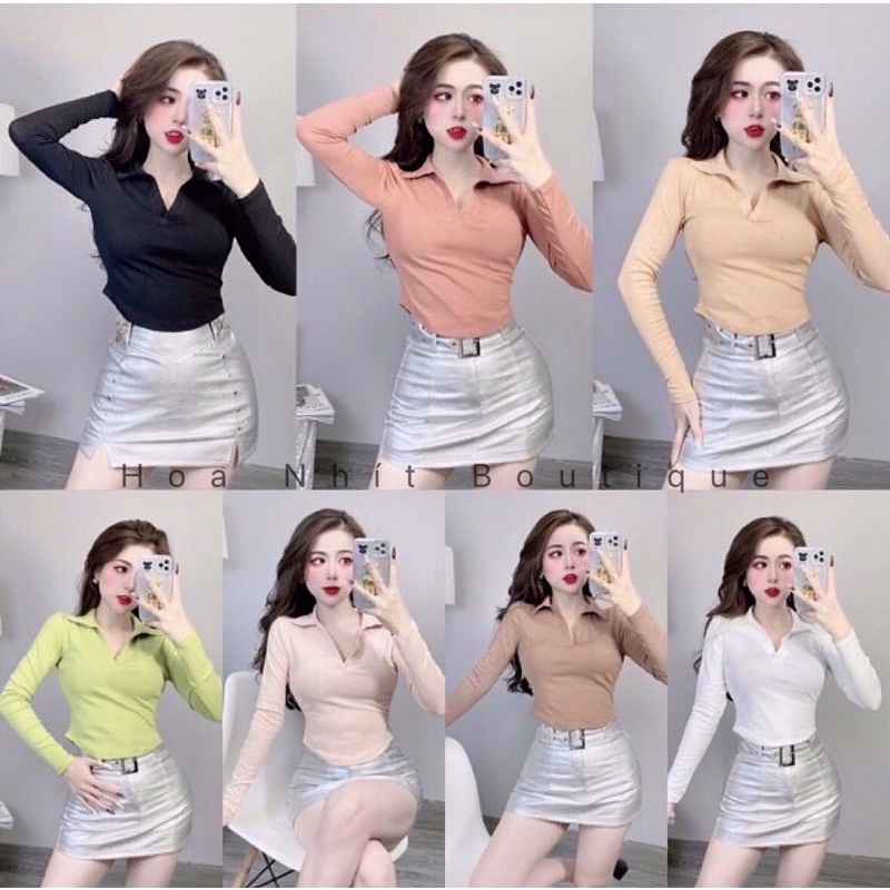 Áo Thun nữ 🍒 Áo croptop 🍒 áo dài tay body dáng ngắn cổ bẻ và cổ tròn