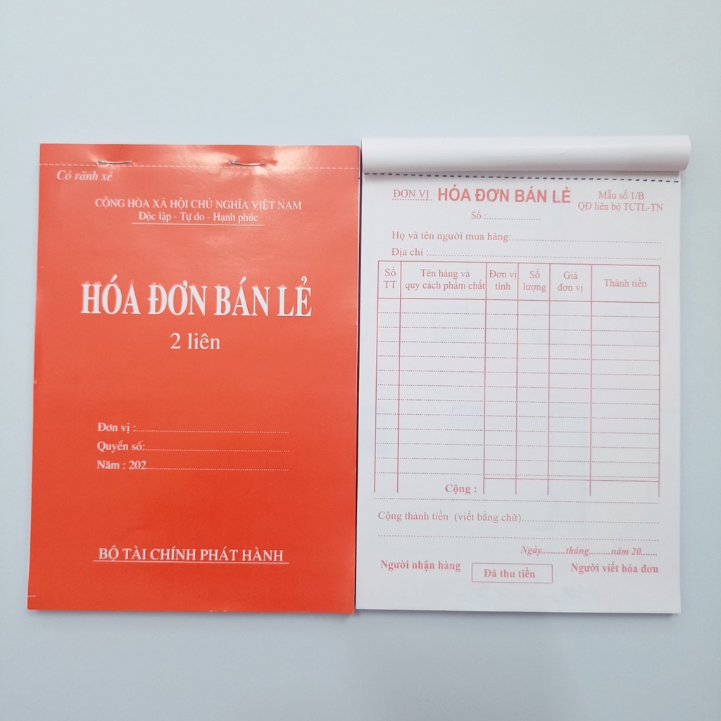 Hóa đơn bán lẻ 1 liên, 2 liên, 3 liên có rãnh xé khổ A4/ A5 - 1 quyển