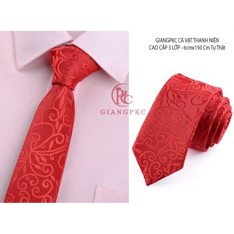 Cà vạt nam chuẩn kiểu dáng hàn quốc ngang 6cm cho thanh niên - Cavat nam chú rể Giangpkc 7-2024 đỏ tươi hoa văn