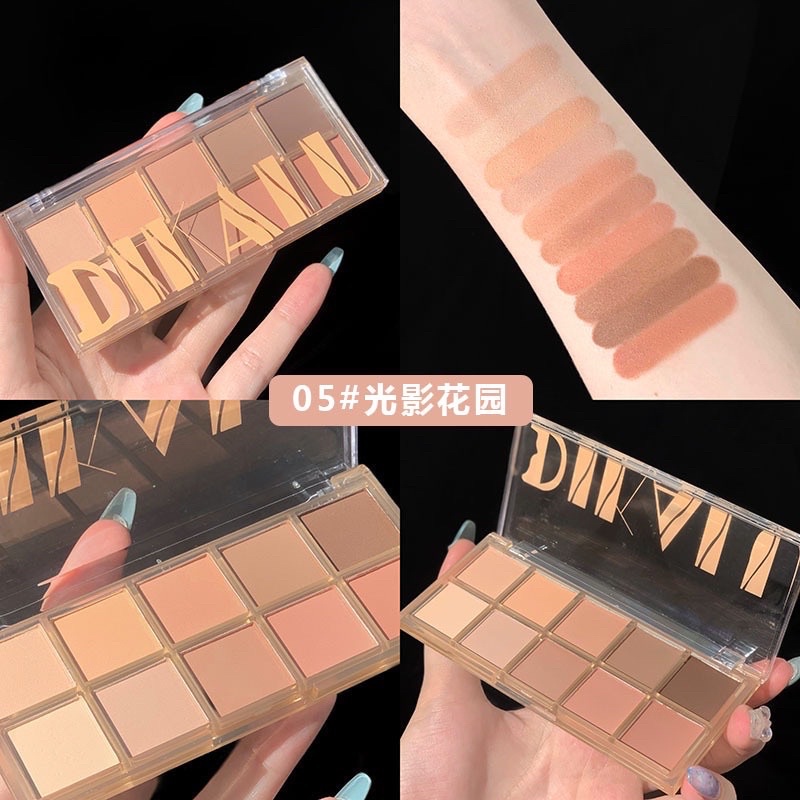 Bảng Phấn Mắt DIKALU 10 Màu Sắc Hiệu Ứng Lì/ Ánh Nhũ Chống Nước Lên Màu Cực Chuẩn