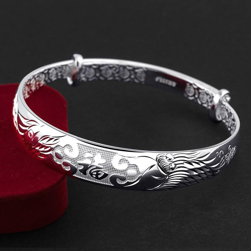 Silver Bracelet 9999 Mẫu nữ bằng bạc Tặng mẹ Vòng tay rắn Longfengfu Quà già trung niên