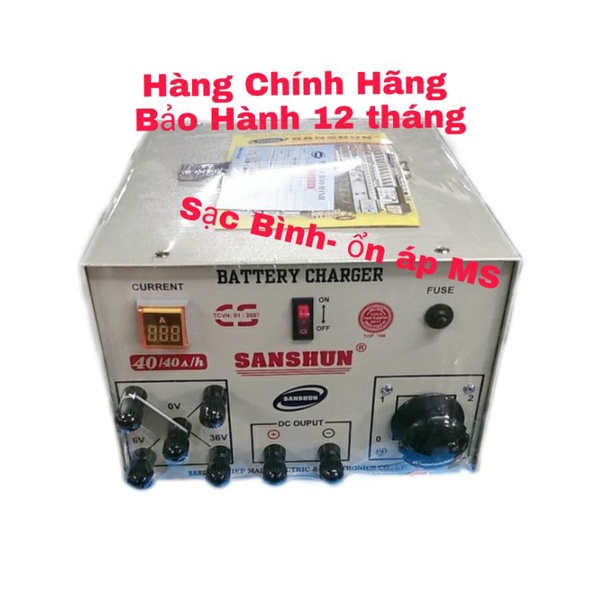 Máy sạc bình ắc quy 6V-12V-24V-36V Sanshun 40A dùng cho ắc quy 200Ampe trở xuống