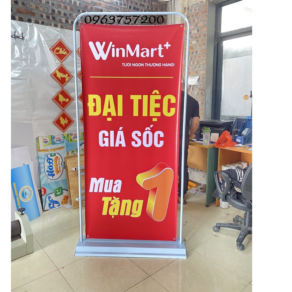 Standee kiểu cửa đế sắt nhập khẩu, Standee treo banner quảng cáo đế sắt kích thước 0.6x1.6m & 0.8x1.8m