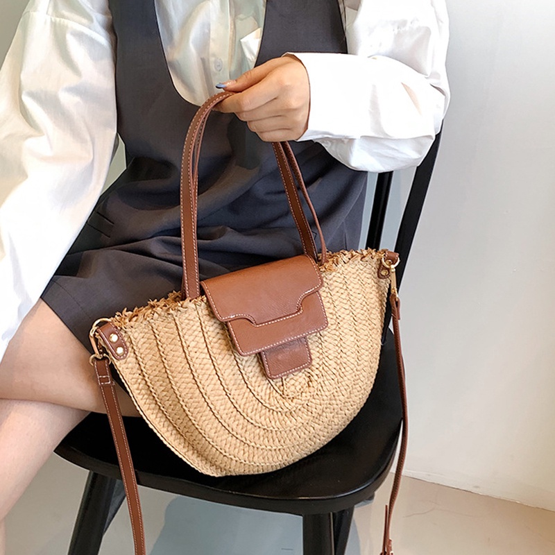 Túi Đeo Vai Đan Rơm Dung Tích Lớn Phong Cách Cổ Điển Dễ Phối Đồ Thời Trang Cho Nữ