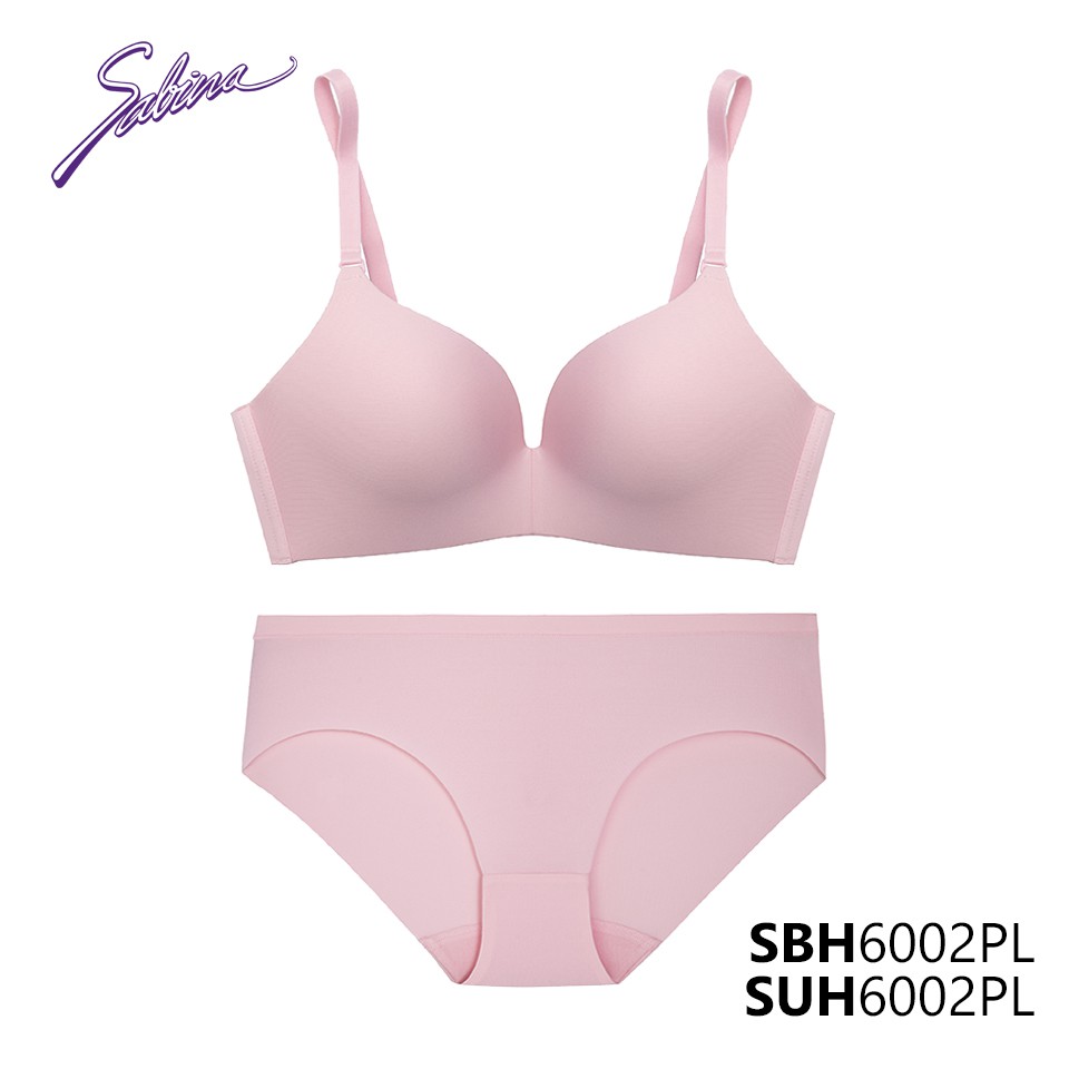 Combo Áo Lót Không Gọng Mút Dày Vừa Và Quần Đồng Bộ Màu Hồng Trơn Soft Doomm By Sabina SBH6002PL+SUH6002PL