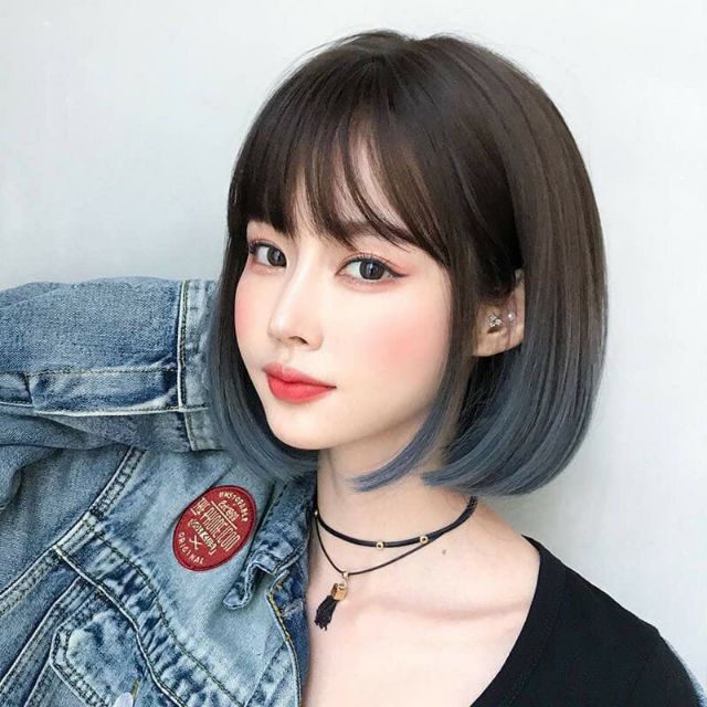Tóc giả nữ cả đầu 🥰FREESHIP🥰 Tóc giả nguyên đầu cúp omber xanh ngang vai