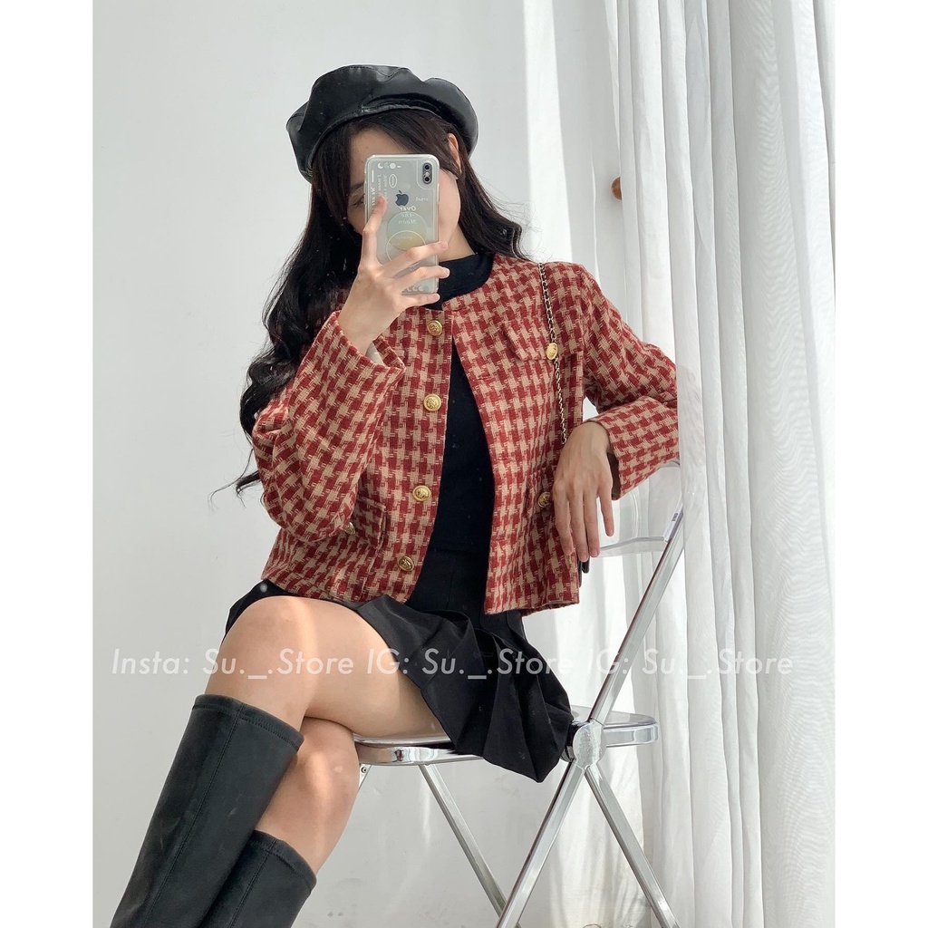 Áo khoác dạ tweed túi giả kẻ caro A2095 SUSTORE