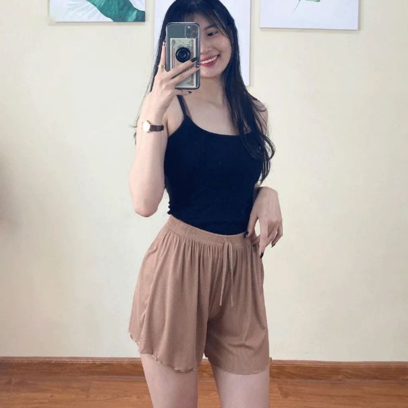 Quần đùi nữ mặc nhà thun cotton họa tiết