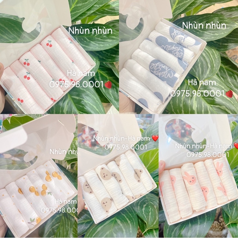 (Nhùn nhùn)Khăn sữa Mipbi/ khăn tắm sợi tre Mipbi cao cấp 30*30( set túi 10 c/ set hộp 6c như hình)