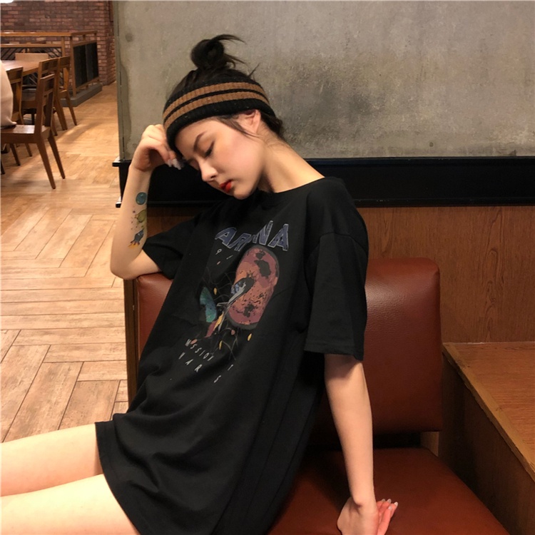 Áo Thun Nữ Ngắn Tay Cổ Tròn In Hình Thời Trang Hàn Quốc Mới