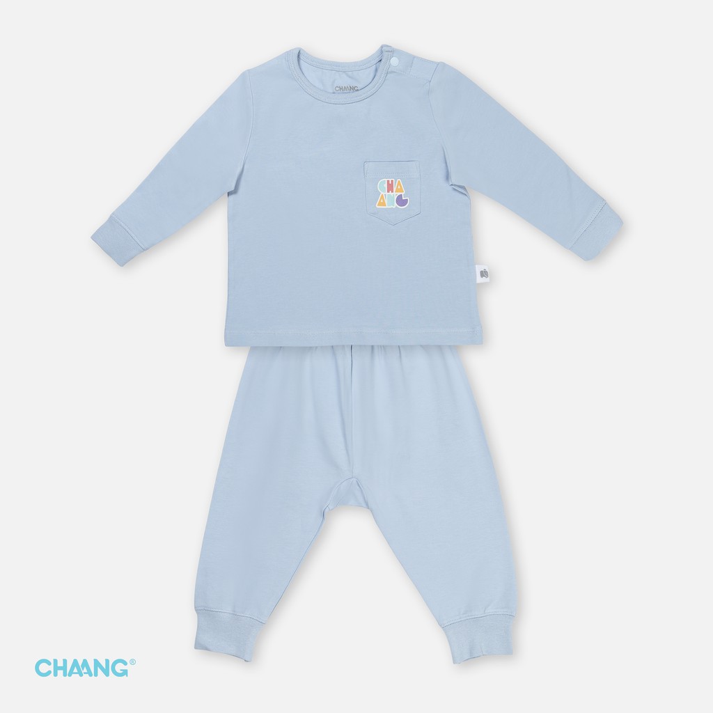 Set Bộ Cotton Dài Tay Cúc Vai Bé Trai CHAANG Colorblock Xanh 3M- 5Y Babychumchum