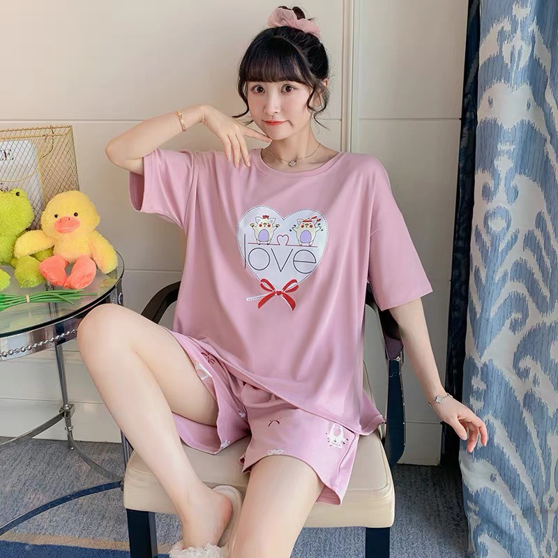 Đồ Bộ Nữ mặc nhà cộc tay chất Cotton Form rộng thời trang cho mùa hè BC08 (bầu bí nhỏ bon chen)