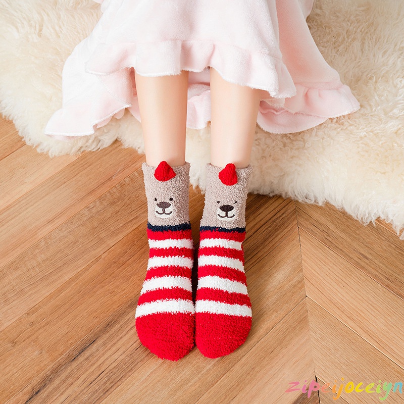 Vớ Lông Cừu San Hô Họa Tiết Hoạt Hình Giáng Sinh Phong Cách Nhật Bản Mới Cho Nữ