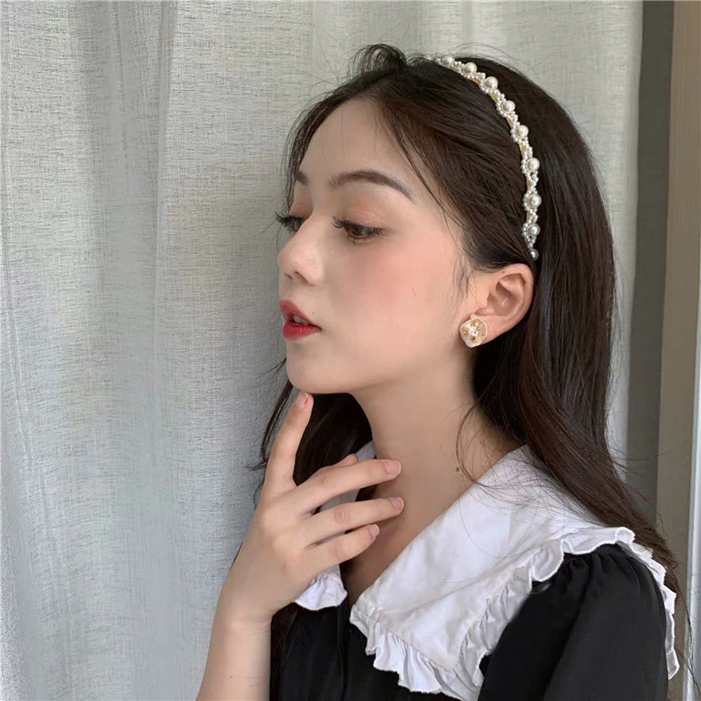 Băng Đô Cài Tóc Đan Chéo Đính Ngọc Trai Giả Thời Trang Cho Nữ