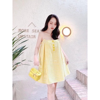 (sẵn hàng) Đầm dạ suông 2 dây phối nút