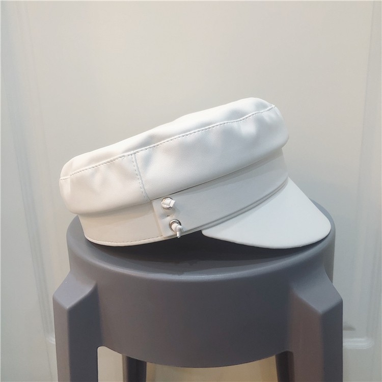 Mũ Beret Da pu Phẳng Màu Trơn Phong Cách Retro Anh Quốc Nổi Tiếng Cho Nữ