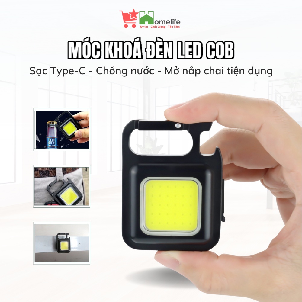 Móc Chìa Khoá Đèn Pin Đa Năng LED COB Siêu Sáng Tích Hợp Mở Bia, Chống Nước, Dùng Pin Sạc USB, Có Nam Châm Đính Kèm