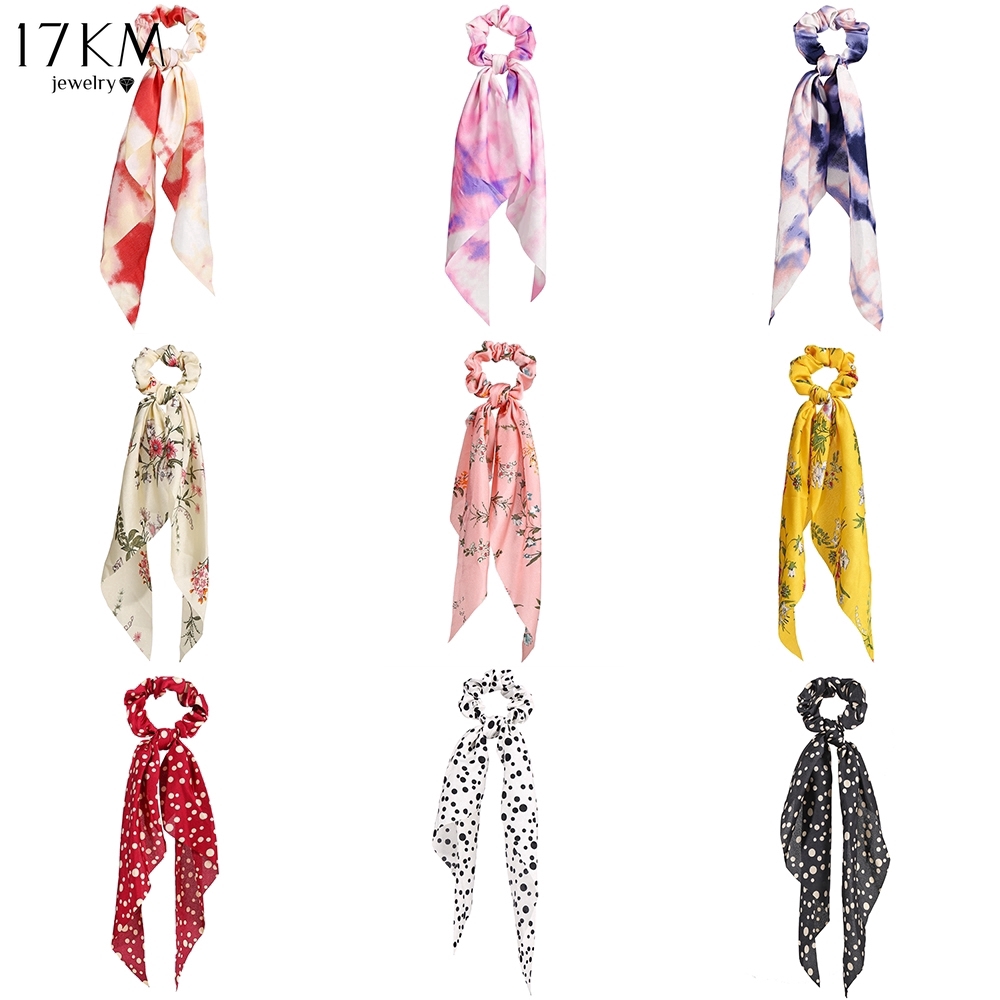 Dây buộc tóc 17KM bằng ruy-băng kiểu thắt nút họa tiết hoa co giãn tốt 20 phong cách để lựa chọn