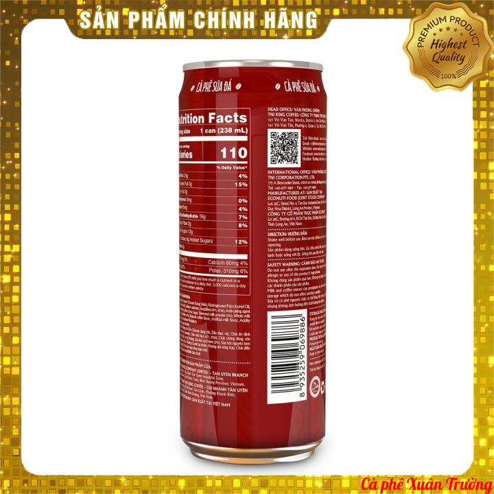 Cà Phê Sữa Đá Sài Gòn KING COFFEE RTD - Lon 238ml