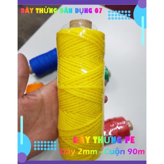 Dây thừng trang trí  PE, HDPE 2mm nhiều màu (cuộn 90m). trang trí nhà cửa, làm đồ handmade, vòng đeo tay