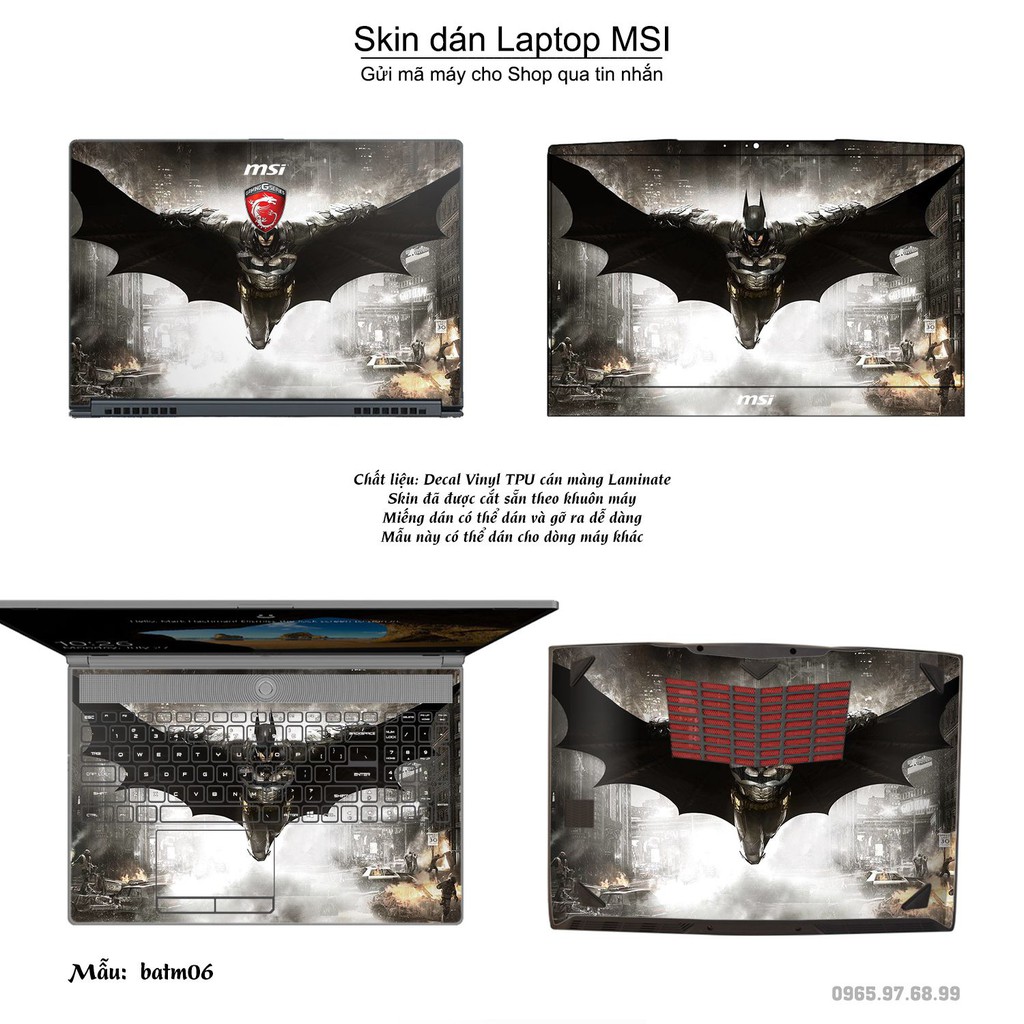 Skin dán Laptop MSI in hình Người dơi (inbox mã máy cho Shop)