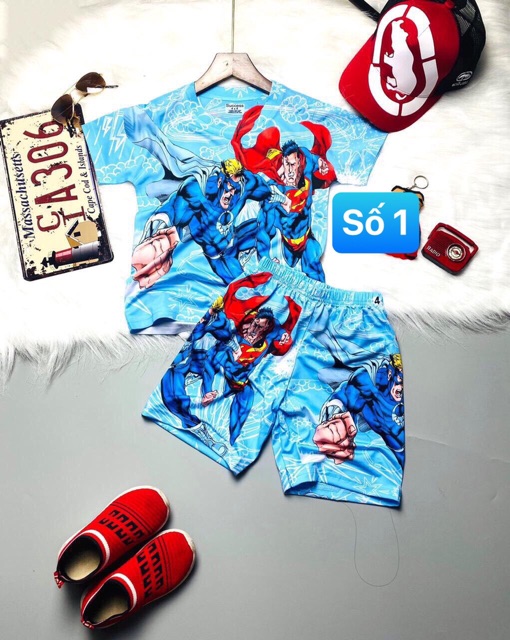 (12-40kg) bộ bé trai thun lạnh 3D nhân vật hoạt hình cao cấp