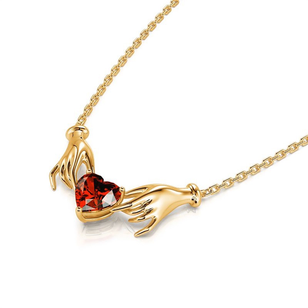Vòng cổ Mặt Hình Bàn Tay Chăm Sóc Bàn Tay Màu Đỏ Đính Đá Zircon Sáng Tạo Thời Trang Cho Nữ