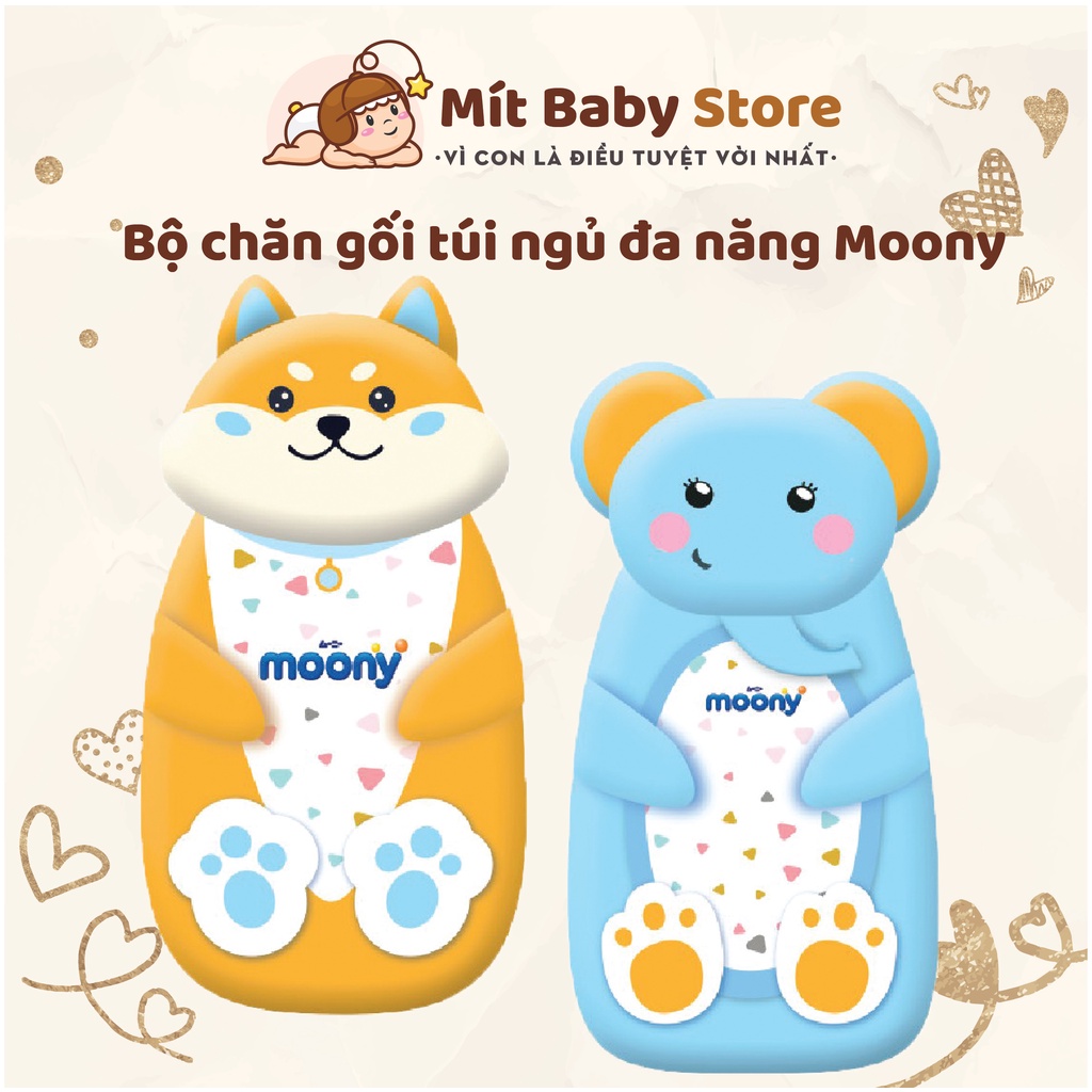 Bộ chăn gối kết hợp túi ngủ đa năng dễ thương Moony cho bé