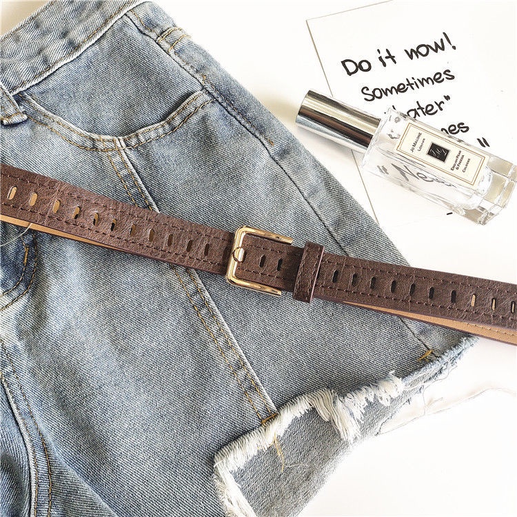 Thắt Lưng Da Pu Phối Lỗ Toàn Diện Phong Cách Cổ Điển Cho Nữ