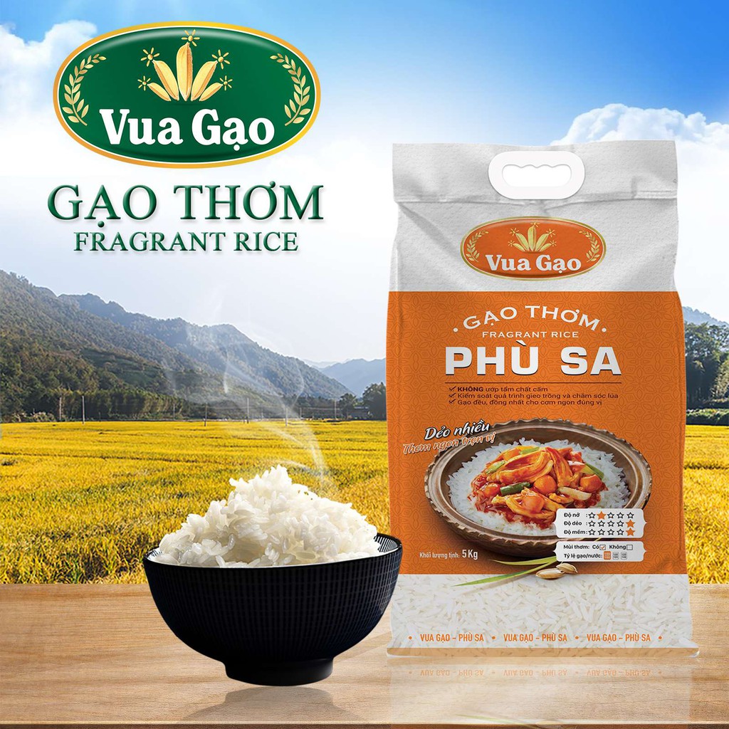 Gạo Thơm Phù Sa – Vua Gạo – Gạo Dẻo, Ngọt Nhẹ, Ráo Cơm - Túi 5kg