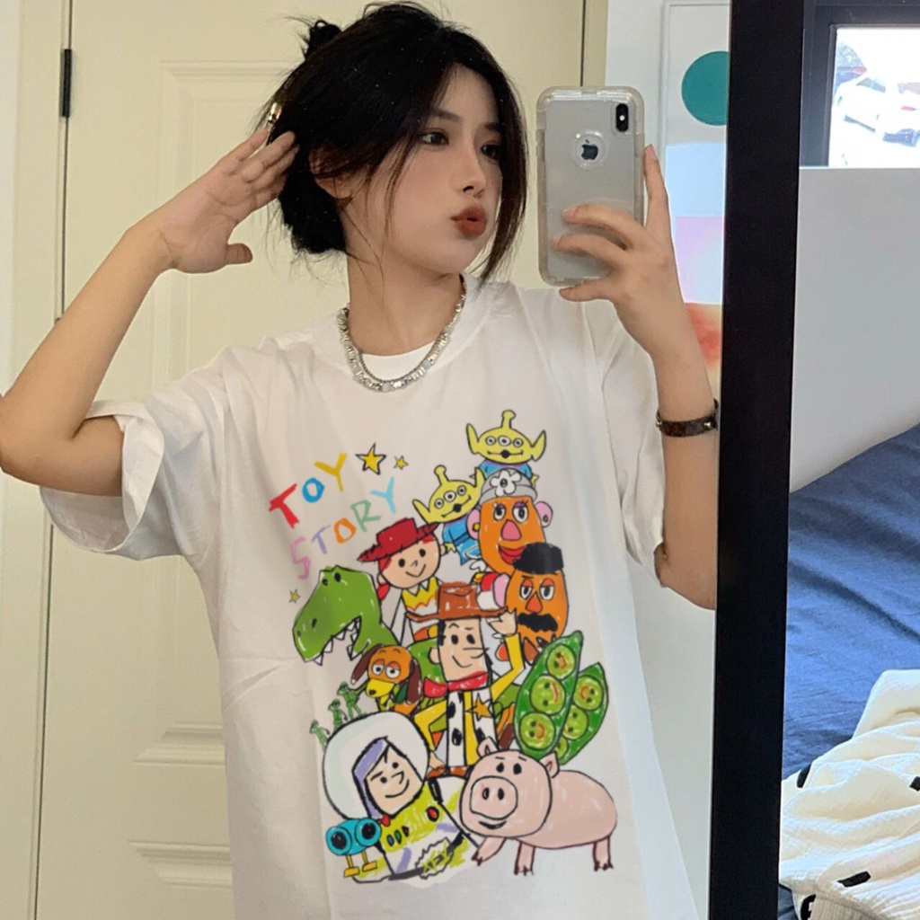 ZHELIHANGFEI Áo thun tay ngắn in hình chữ cái áo ngắn tay kiểu dáng rộng thoải mái