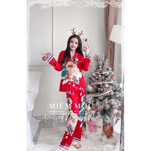 NEW BỘ PIJAMA LỤA XƯỚC CAO CẤP QUẢNG CHÂU GẤU ĐỘI SỪNG TUẦN LỘC