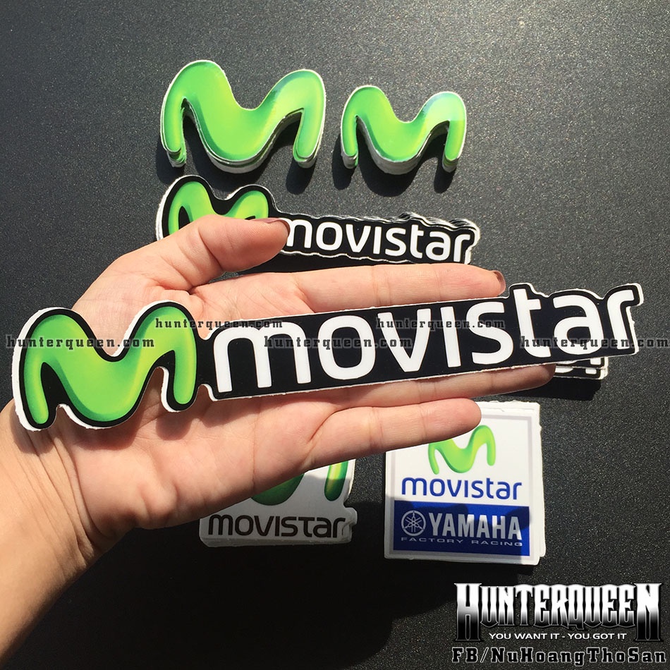 Nhiều mẫu logo Movistar dán trang trí xe máy. Decal sticker cao cấp, chống nước, không bay màu