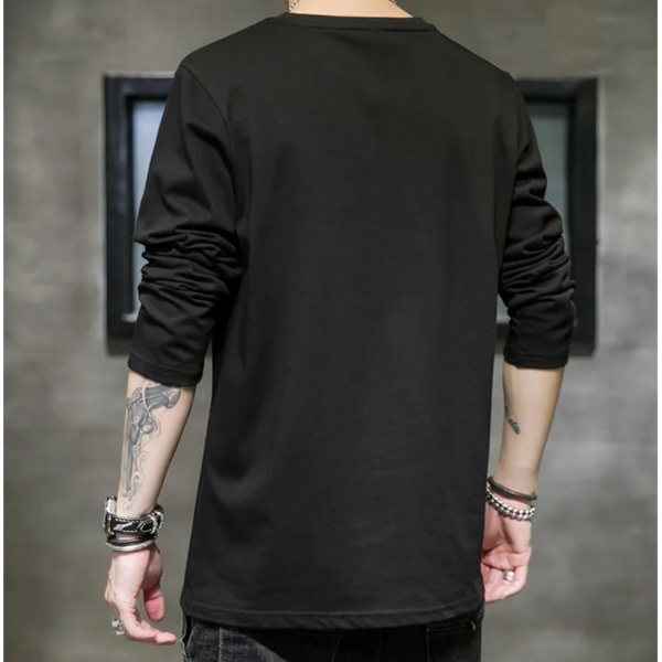 Áo thun cotton tay dài cổ tròn dáng rộng thời trang mùa thu mới cho nam