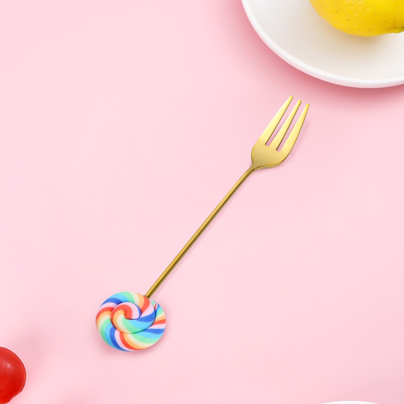 Muỗng Nĩa Ăn Tráng Miệng Hình Kẹo Mút Hoạt Hình Dễ Thương Vui Nhộn Sáng Tạo Cho Trẻ Em