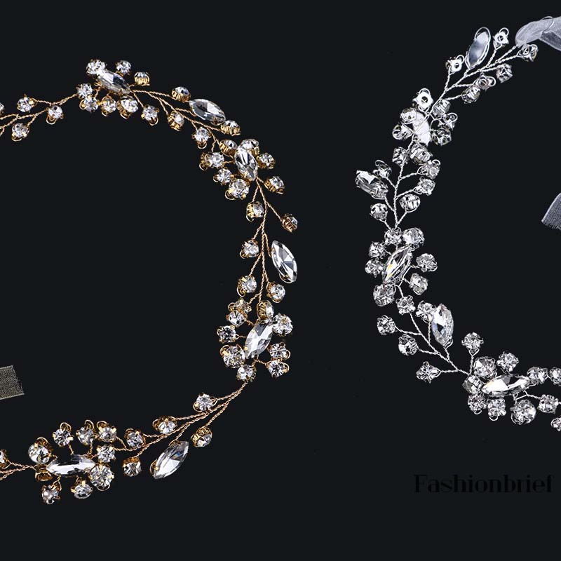 Băng đô đeo đầu đính đá phong cách châu Âu cho cô dâu