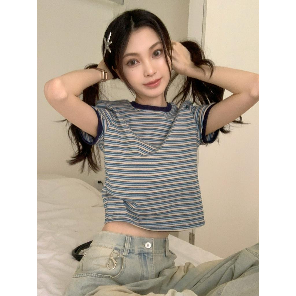 Áo Thun Nữ Cổ Tròn Ngắn Tay Kẻ Sọc Phong Cách Mới Mùa Hè 63099