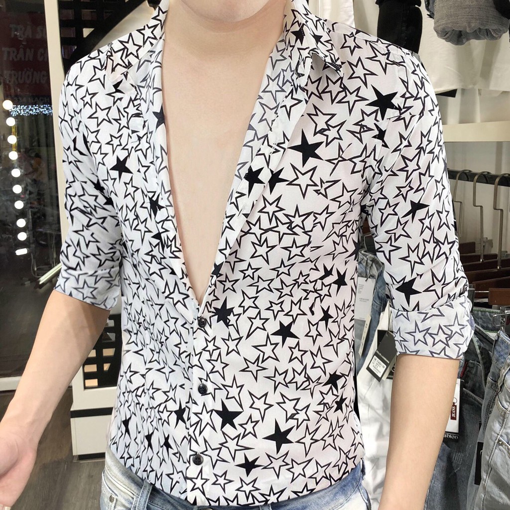 LQ Fashion - Áo sơ mi Nam dày tay với chất lụa kate mịn mát, in hoạ tiết 3D ngôi sao đầy cuốn hút - Hot trend | BigBuy360 - bigbuy360.vn