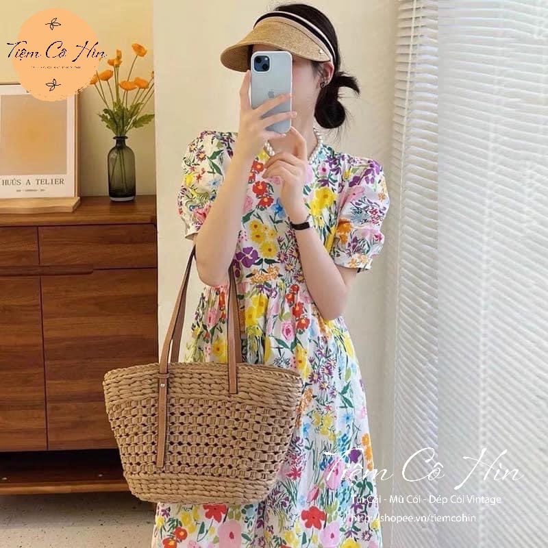 Túi xách cói vintage size to Tiệm Cô Hìn vai siêu tiện lợi ship 1h lỗi 1 đổi 1
