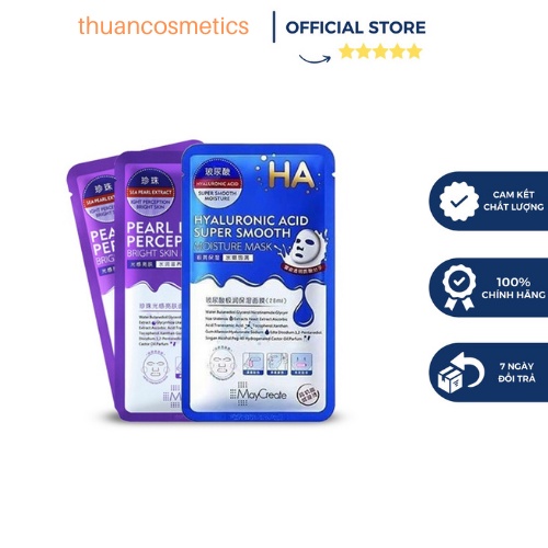 Mặt Nạ Siêu Dưỡng Ẩm Hyaluronic Acid Super Smooth Mask - MayCreate Nội Địa Trung Hộp 20 Miếng (màu xanh)