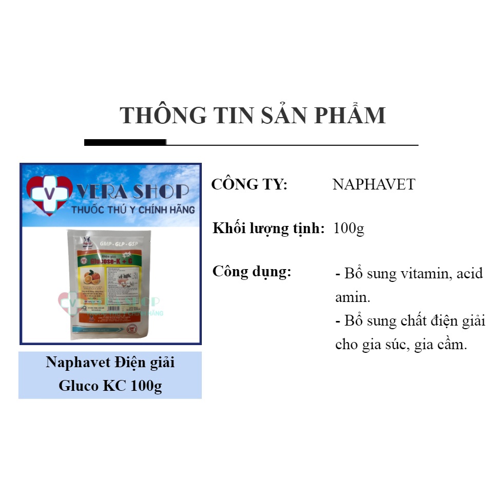 NAPHAVET ĐIỆN GIẢI GLUCO KC GÓI 100G - Bổ sung chất điện giải, vitamin