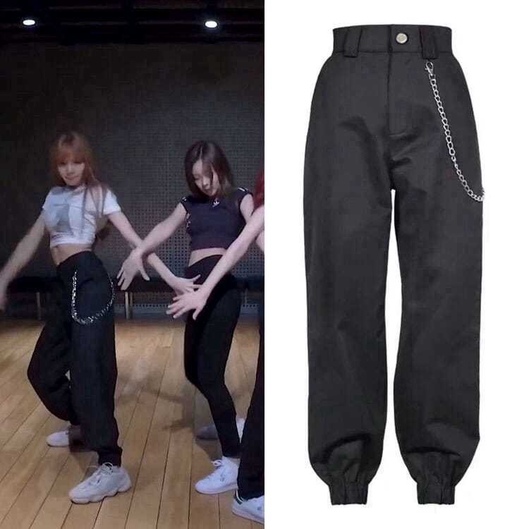 Blackpink Quần Yếm Tập Nhảy Nhạc jazz Lưng Cao Phối Dây Xích Cá Tính