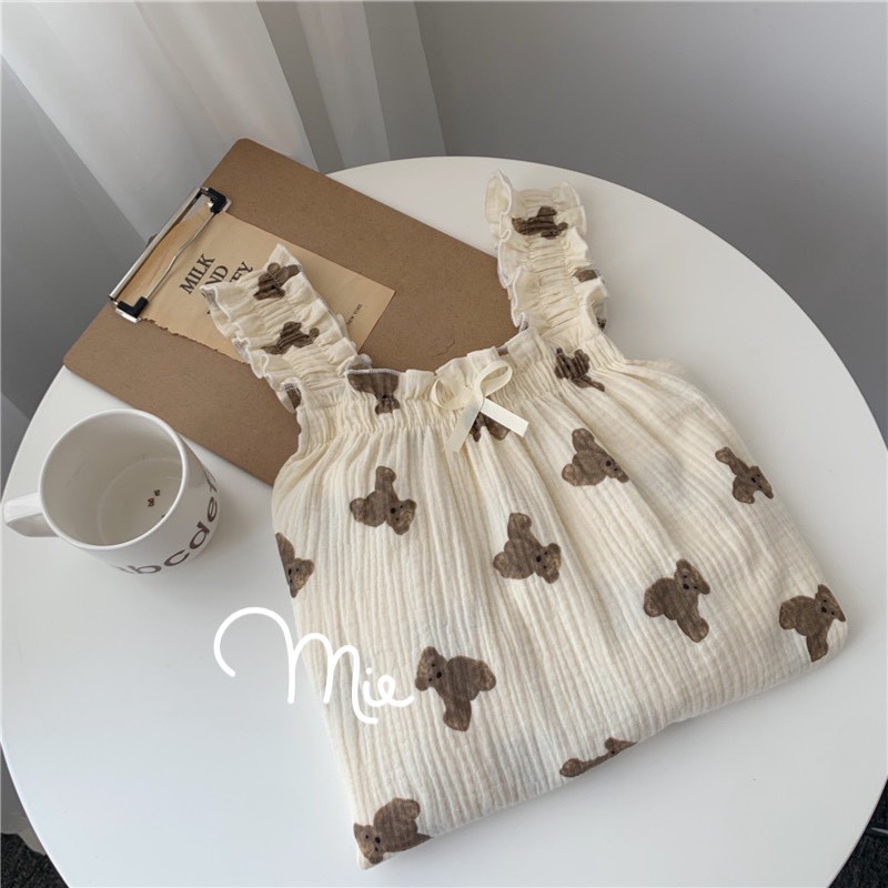 VÁY NGỦ 2 DÂY MẶC NHÀ HOẠ TIẾT GẤU CUTE MIE LOVE | BigBuy360 - bigbuy360.vn