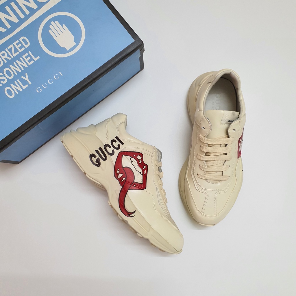 Giày Sneaker Gucci Rhyton Môi Cao Cấp Fullbox, Giày thể thao nam nữ gucci môi kem tăng chiều cao cực tốt