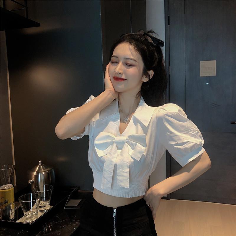 Áo Sơ Mi Ngắn Tay Đính Nơ Thời Trang Hàn Quốc