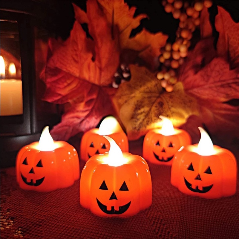 Set 1 / 6 Đèn Led Hình Nến Mạng Nhện / Bí Ngô Trang Trí Halloween