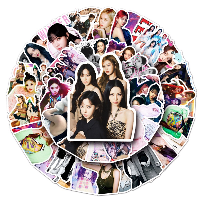 Set 50 Miếng Dán Chống Thấm Nước Hình Các Thành Viên Nhóm Nhạc Kpop Aespa
