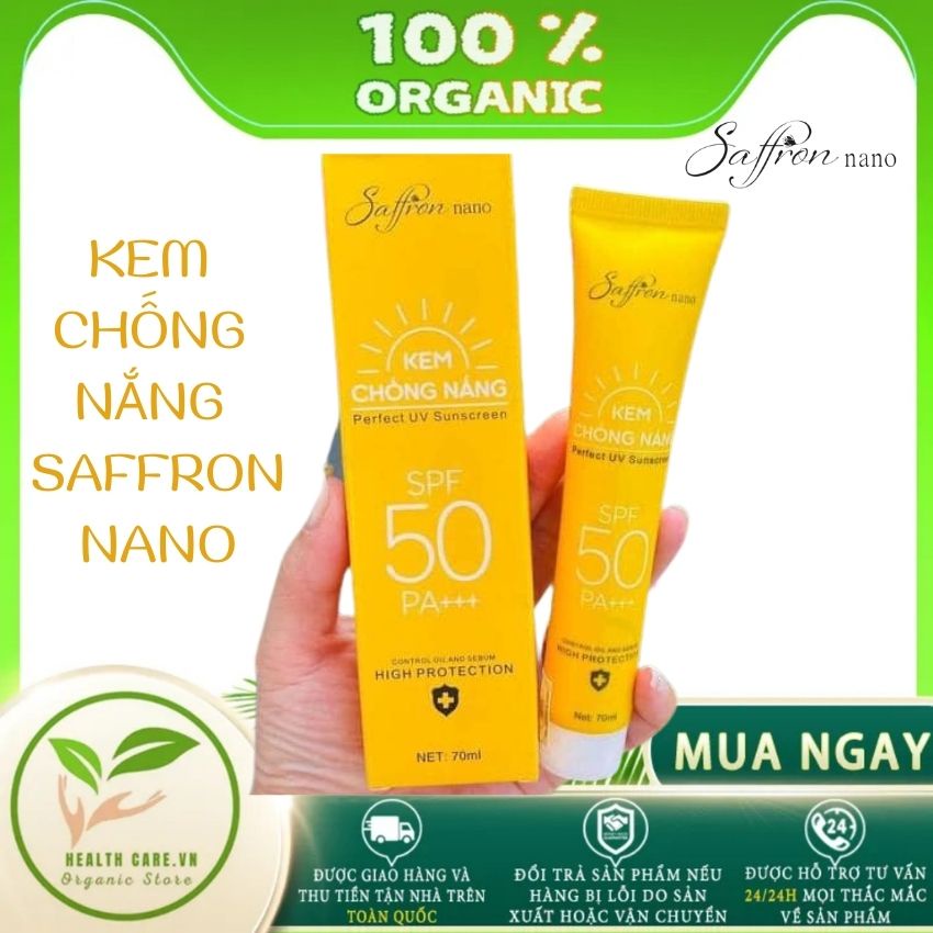 Kem chống nắng Saffronnano SPF 50 PA+++,bảo vệ toàn diện ngăn chặn tia UVA/UVB, nâng tone da, kiềm dầu,dễ thấm không bết