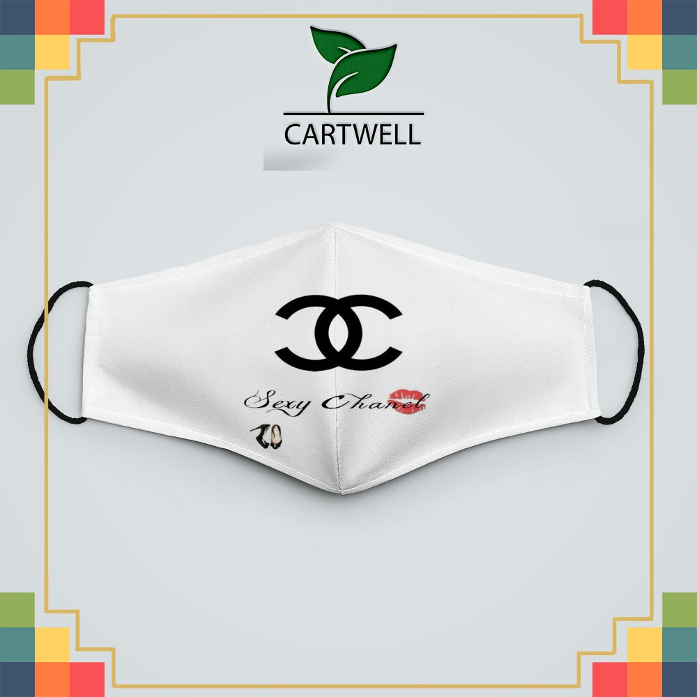 Khẩu trang vải kháng khuẩn C.h.a.n.e.l_595 CARTWELL chất liệu poly cotton 100% chống bụi in họa tiết 3d unisex