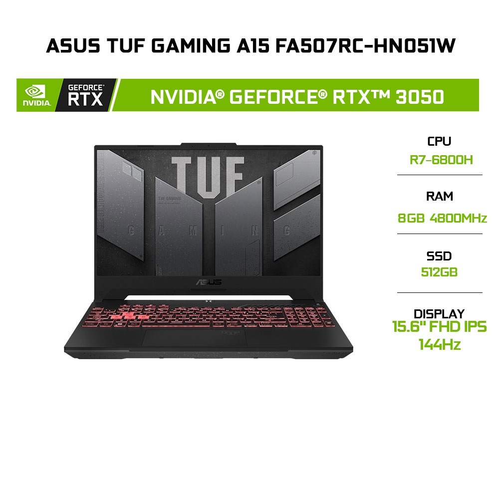 Laptop ASUS TUF Gaming A15 FA507RC-HN051W R7-6800H|8GB|512GB|RTX 3050 4GB|15.6'FHD144Hz|W11